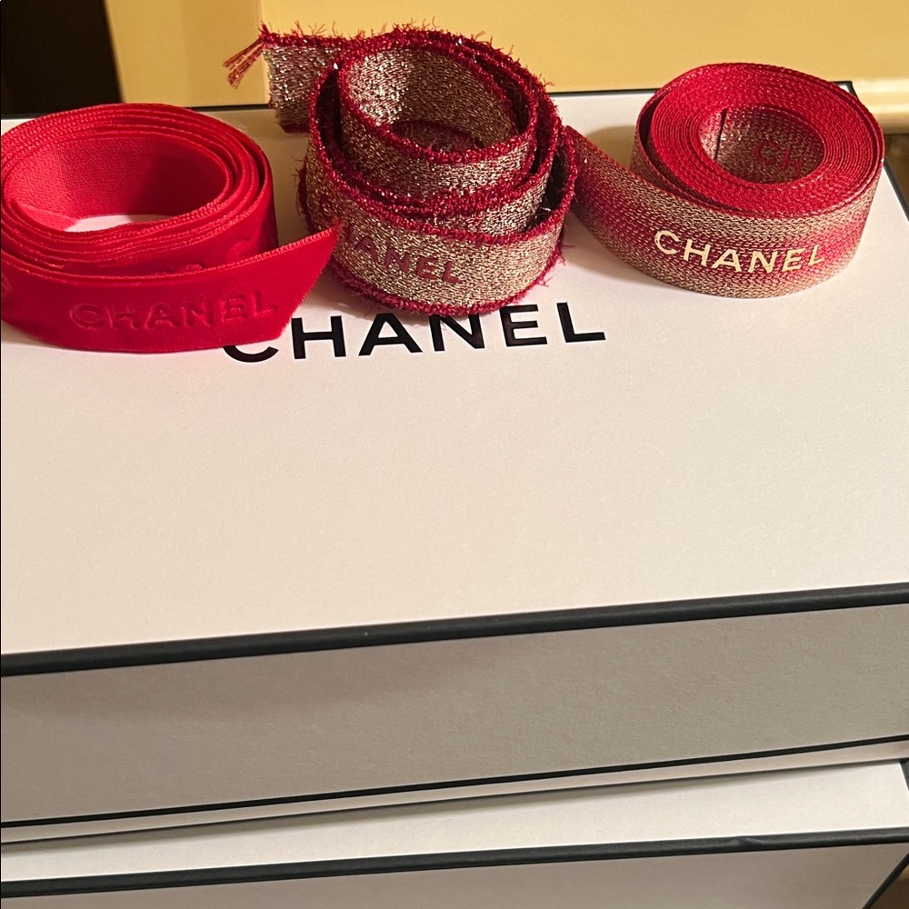 CHANEL Red and Metallic Ribbon Trio